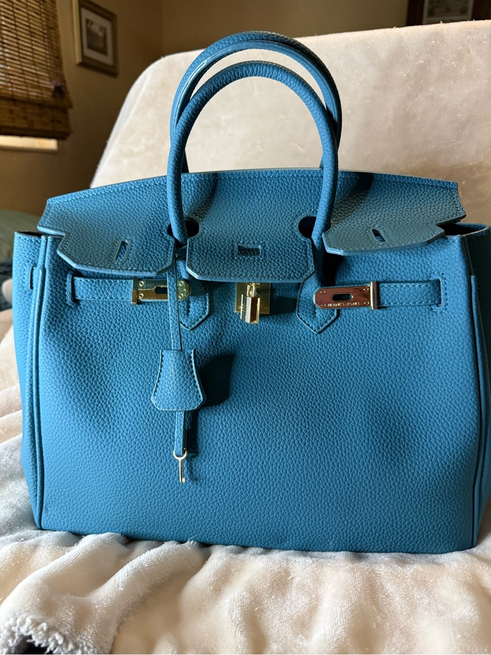 Faux Birkin Satchel with Gold-Tone Hardware - Picture 2 of 10